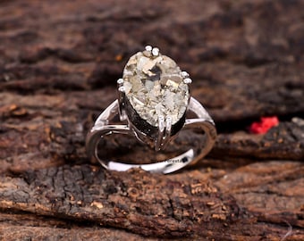 Anillo de pirita, anillo de plata de ley 925, anillo de declaración, joyería hecha a mano, anillo delicado, anillo de pirita cruda, piedra preciosa de dinero, joyería para mujeres.