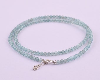 18 Natural Aquamarine Beaded Necklace, Rondelle Beads Necklace, Aquamarine 3-4mm Beads Necklace, 925 Silver Jewelry, Birthstone Necklace.
