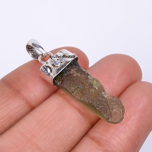 Genuine Moldavite Necklace, 925 Sterling Silver Necklace, Raw/Rough Moldavite Meteorite Necklace Authentic raw Moldavite Healing Jewelry