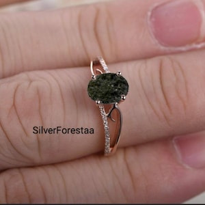 Roher Moldavit Ring: 925 Sterling Silber Meteorit Ring, handgemacht