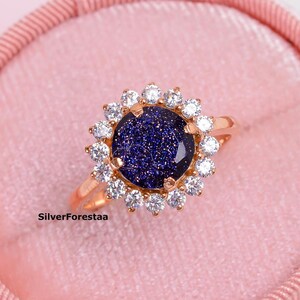 Galaxy Blue Sandstone Engagement Ring Dainty Ring Promise Jewelry Blue Sandstone Jewelry Wedding Gift Bridesmaid Jewelry.