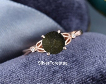 Natural Raw Moldavite Ring, 925 Solid Sterling Silver Ring, Raw Gemstone Silver Ring, Rough Authentic Moldavite Jewellery Engagement Gifts