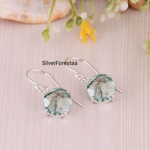 Natural Moss Agate Earring, Gemstone Earring, 925 Silver Earrings, Boho Earrings, Moss Agate Jewelry, Dangle Drop Earring. Moss Jewelry.