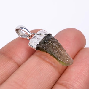 Raw Moldavite Meteorite Pendant: Sterling Silver Necklace