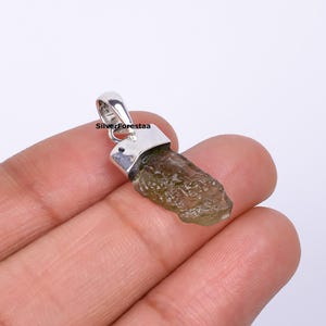 Raw Moldavite Meteorite Necklace: 925 Sterling Silver Pendant, 20 Inch