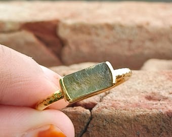 Raw Moldavite Sterling Silver Ring: Handmade Gemstone Jewelry