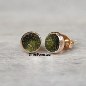 RAW MOLDAVITE Stud Earrings*Moldavite Ear Studs*Tektite Gemstone Stud Earrings*Sterling Silver earrings*Moldavite Studs*Anniversary Gift.