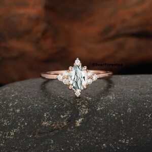 Midnight Bridal Moss Agate Ring, Promise Ring, Sterling Silver Ring, Gemstone Ring, Wedding Ring, Victorian Ring, Moss Agate Jewelry.