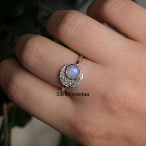 Moonstone Ring “Soma” | Sterling Silver Moon Ring | Moonstone Celestial Ring |  Moonstone Jewelry | Trendy Moon Goddess Ring | Boho Style.
