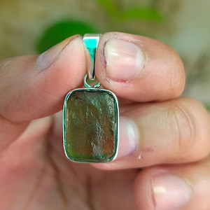Handmade Raw Moldavite Pendant: 925 Sterling Silver Meteorite Necklace