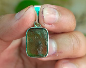 Handmade Raw Moldavite Pendant: 925 Sterling Silver Meteorite Necklace