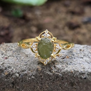 Rough Moldavite Sterling Silver Ring: Authentic Meteorite Jewelry