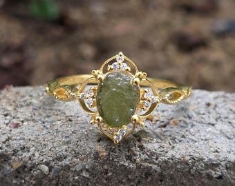 Moldavite Ring, Moldavite Ring, Unique Moldavite Ring, meteorite ring, Authentic Moldavite, Silver Ring, Christmas gift, SilverRing