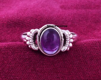 Handmade Amethyst Ring: 925 Sterling Silver Boho Statement Jewelry