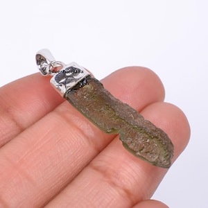 Handmade Raw Moldavite Pendant Necklace: 925 Sterling Silver, Meteorite