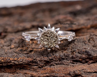 Raw Pyrite 925 Sterling Silver Ring - Statement Jewelry