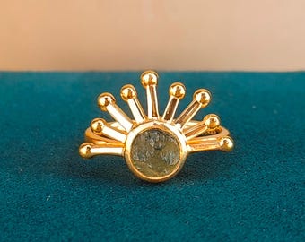 Roher Moldavit Edelstein-Ring: 925 Sterling Silber Sunburst, Handgemacht