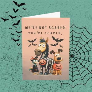 Funny Halloween Greeting Card: Spooky Animals, Pumpkins & Bats