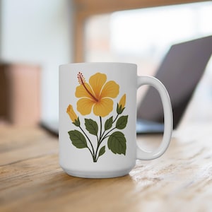 Hawaii State Flower Mug: 15 oz. Ceramic Hibiscus Design