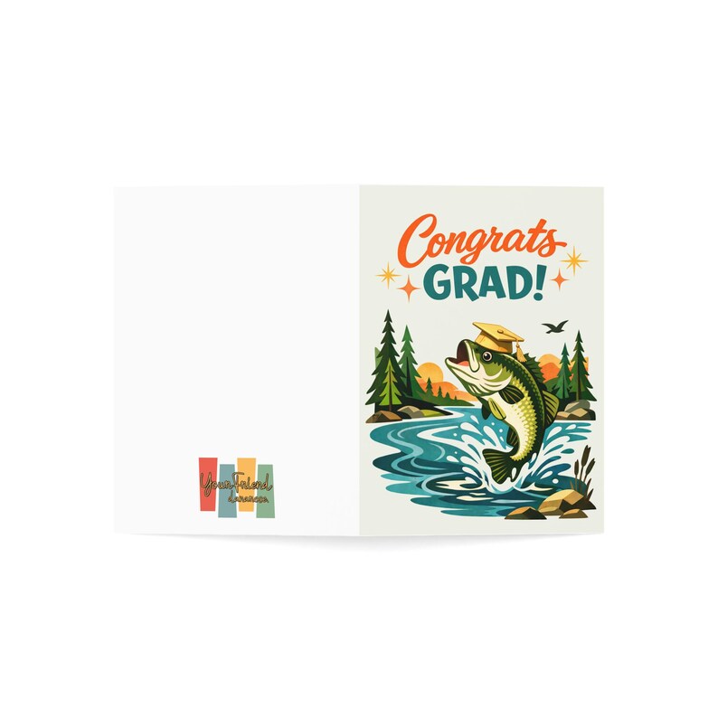 Congrats Grad Card, Bass Fish Graduation, Mid-century Modern Design ...