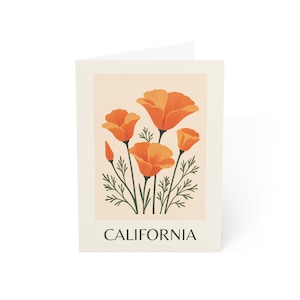 California Poppy Greeting Card – California State Flower Card, Wildflower Blank Card, Botanical Art, Golden State Stationery 5x7