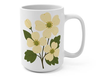 North Carolina State Flower Mug, Dogwood Flower Mug, NC Coffee Mug, Floral Mug Gift, Botanical Mug, North Carolina Gift, 15 oz Mug