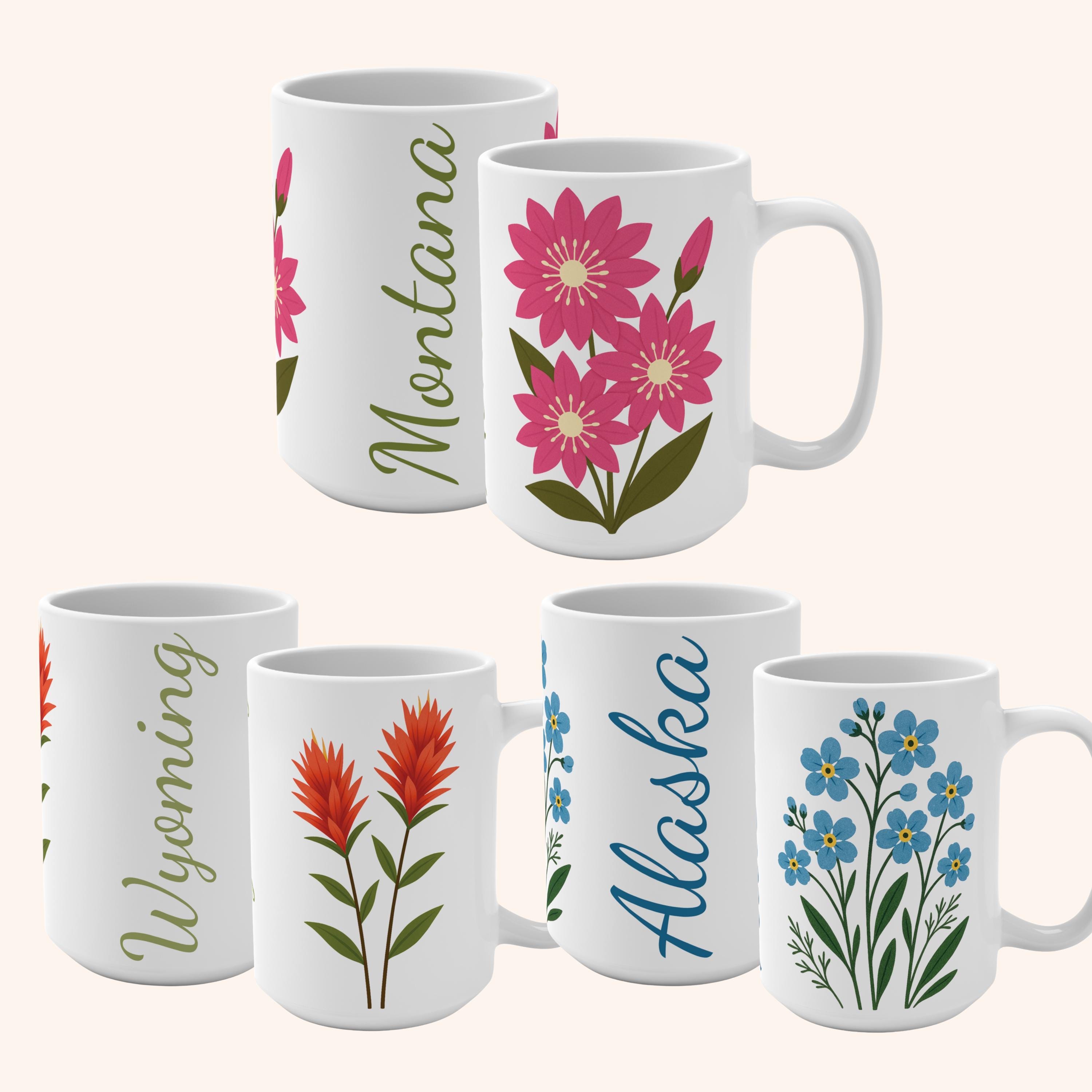 State Mugs State Flower Mug 15 Oz, Pick Your State Mug, All 50 States Floral ...