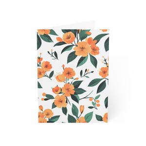 Orange Blossom Greeting Card – Modern Floral Pattern, Blank Inside Botanical Stationery