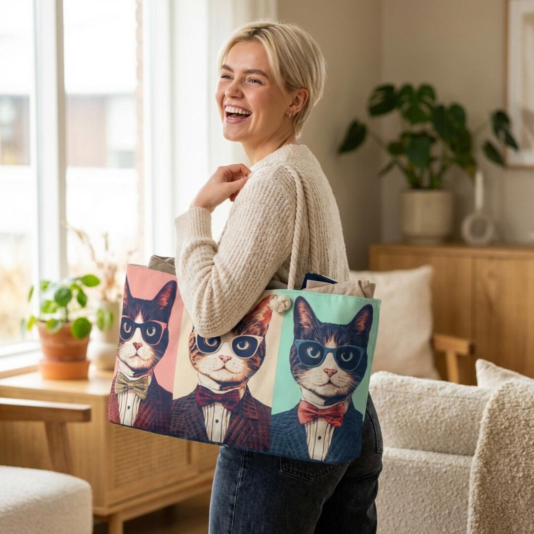 Retro Cats Weekender Tote Bag, Dapper Felines, Mid-century Modern Style ...