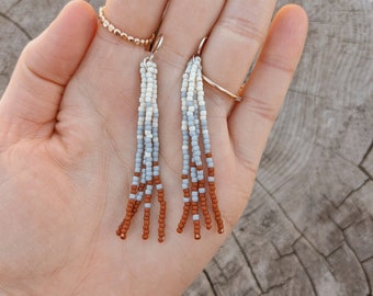Short Beaded Earrings | Winter Canyon Fringe Earrings | Dangle Earrings | Boho Earrings | Beaded Gradient Earrings | Statement Earrings