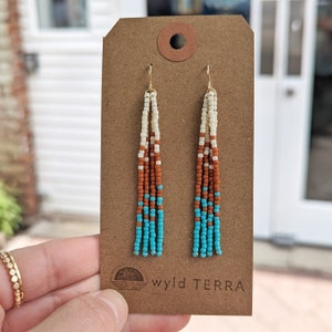 Short Fringe Earrings Southwest Wanderer | Beaded Earrings | Seed Bead Earrings | Dangle Earrings | Beaded Gradient Earrings| Fringe Earring