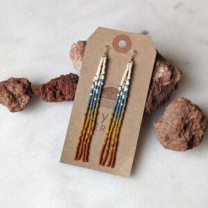Long Beaded Fringe Earrings Bend Oregon PNW Inspired Beaded Gradient Earring Dangle Seed Bead Ombre Beaded Boho Jewelry Nature Lover Gift
