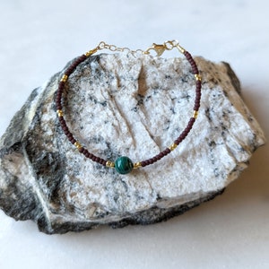 Natural Malachite Gemstone Bracelet For Transformation Beaded Dainty Gold Filled Crystal Bracelet Seed Bead Jewelry Boho Gift for Her