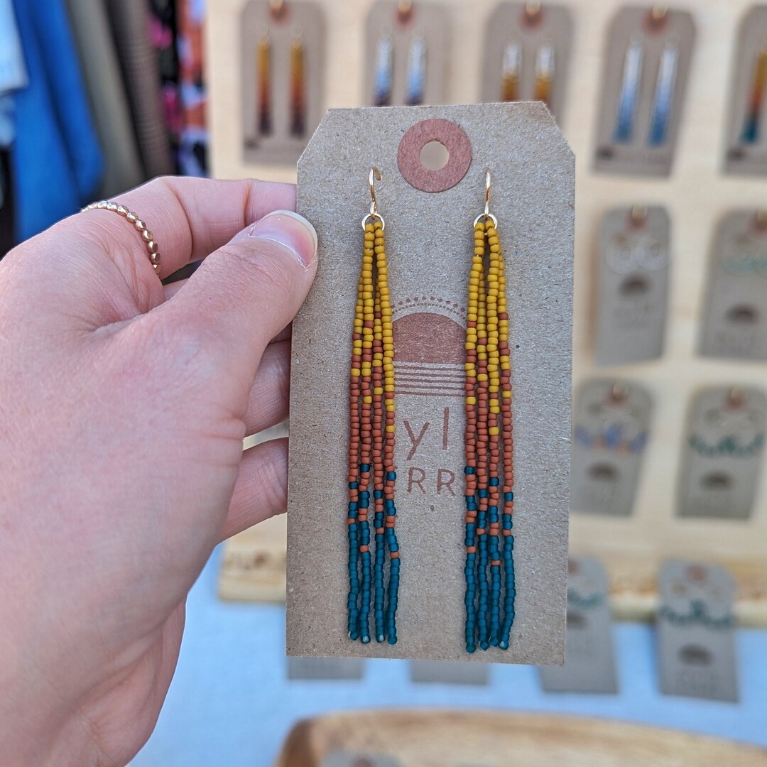 Long Beaded Fringe Earrings Dangle Seed Bead Handmade Earrings Gift for ...