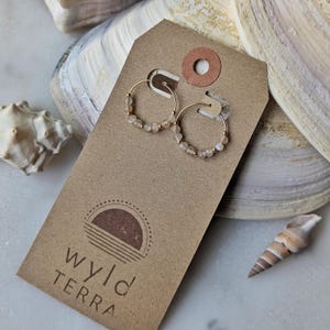 Mini Silvery Peach Moonstone Hoops Gold Filled Minimalist Jewelry