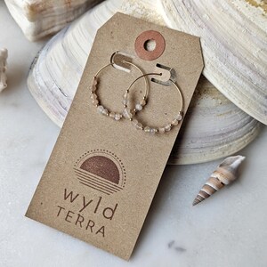 Silvery Peach Moonstone Hoops Gold Filled Minimalist Jewelry