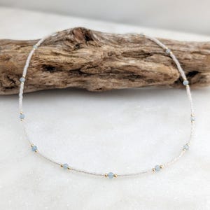 Aquamarine Tranquil Waters Beaded Choker Necklace March Birthstone Jewelry