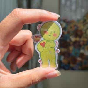 Smiski Heart "Love You!" Sticker! 2.2 in. cute & motivational holographic sticker