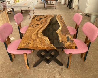 Handmade Olive Wood Epoxy Table: Custom Resin River Table