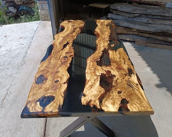 Handmade Olive Wood Epoxy Table: Custom Resin Dining Table