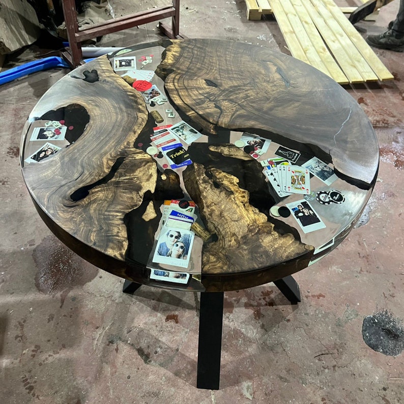 Walnut Clear Round Epoxy Table Coffee Table poker Game Table gambling