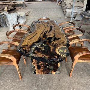 Handmade Hackberry Wood Epoxy Dining Table with Clear Resin and Live Edge
