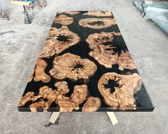 Handmade Olive Epoxy Resin Table: Custom River Dining Table