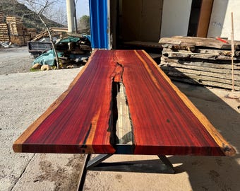 Handmade Paduk Wood & Clear Resin Table: Epoxy Dining Table (142x48)