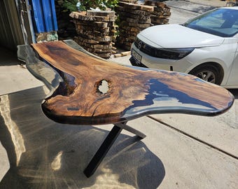 Handmade Walnut Wood & Clear Resin Table: Epoxy Dining or Coffee Table