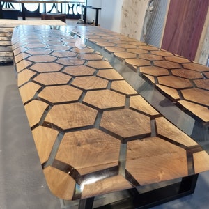 Hexagon Designed Walnut Brown Dining table - Coffe Table- epoxy table