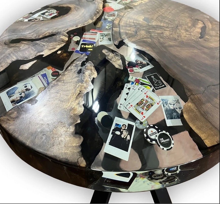Walnut Clear Round Epoxy Table Coffee Table poker Game Table gambling Tableresin Table Diameter