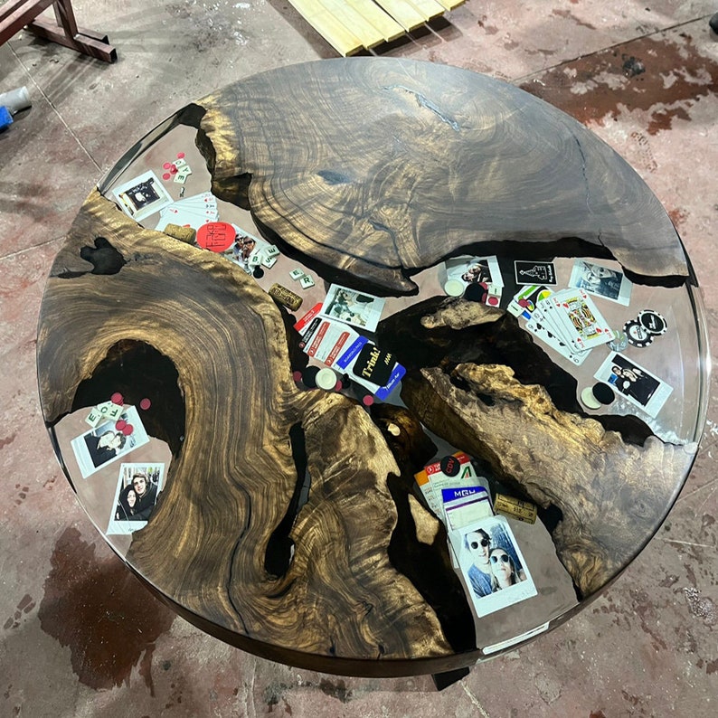 Walnut Clear Round Epoxy Table Coffee Table poker Game Table gambling