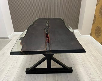 Handmade Black Walnut Epoxy Resin Table: Custom Dining or Coffee Table