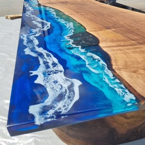 Ocean Walnut Epoxy Table- Resin Table - Custom Made Table - Epoxy Dining Table -Epoxy coffee Table- Handmade Custom Table-Turquoise Table